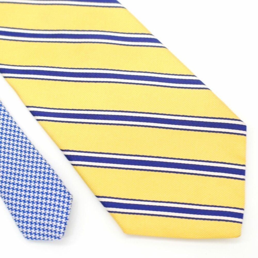 Tommy Hilfiger Two-Tone Yellow Blue Woven Striped White Silk Tie
